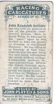 1925 Player's Racing Caricatures #1 John Randolph Anthony Back